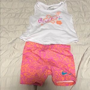 Nike White and Pink Floral Tank and Shorts Set